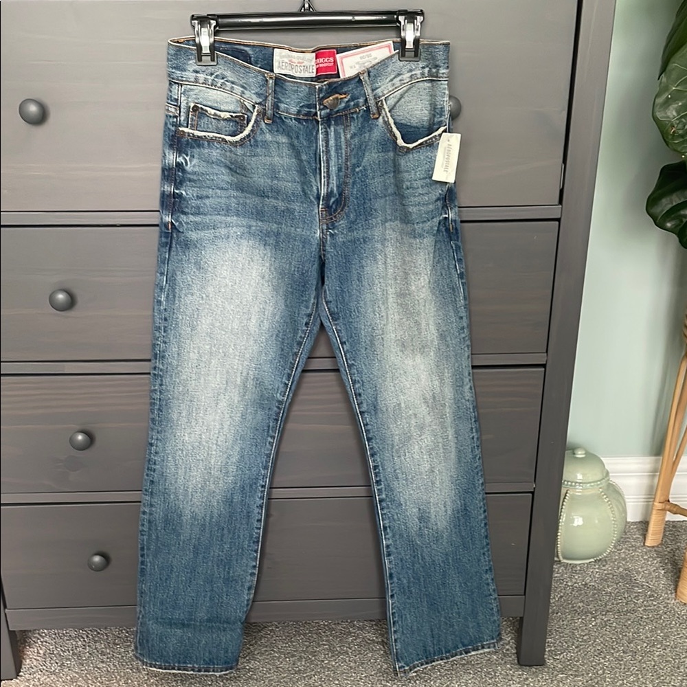 Aeropostale Driggs Slim Bootcut Blue Jeans with Distressed Details